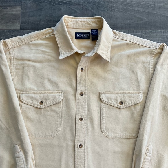 Lands’ End Heavyweight Chamois Shirt Men's XL 17-17.5 Yellow 100% Cotton - Picture 4 of 10